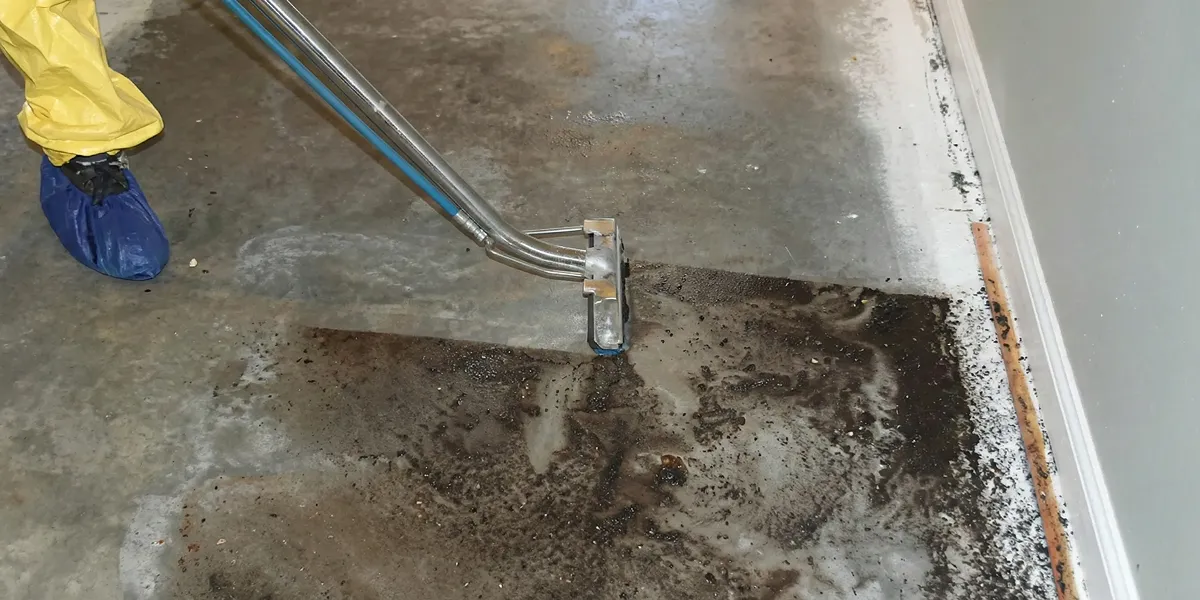 sewage removal technicians extracting contaminated wastewater from a residential floor in Jacksonville, FL